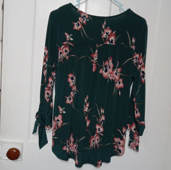 Beacon Drk Green Floral Faux Wrap Hi Low Longsleeve Top size Large - Picture 5 of 10